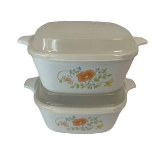 Corning Ware Wildflower 2 Petite Casserole Dish Plastic Lids 2 3/4 Cup Read